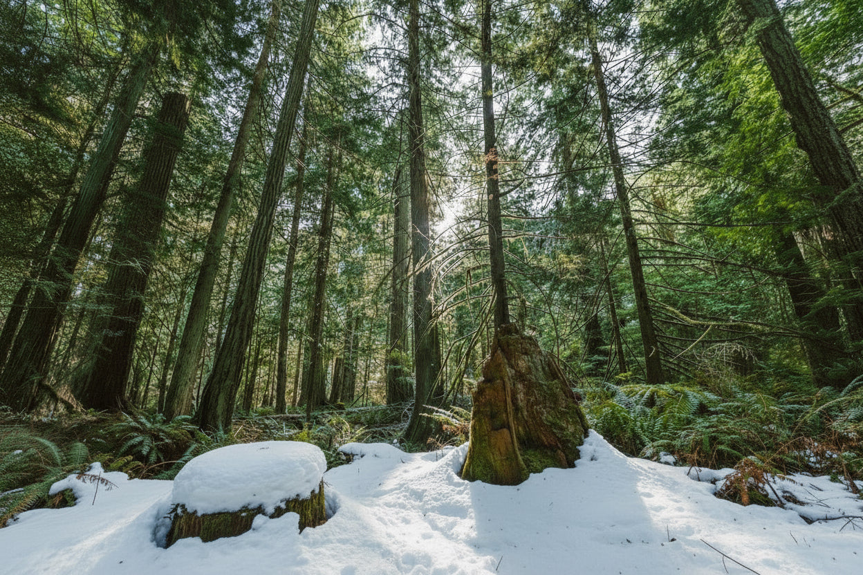 ecohippi-brand-photo-green-forest-and-snow-kylpytakit-aamutakit-pyyhkeet
